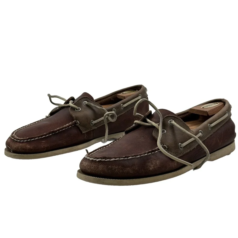 Handcrafted G.H. Bass Men's‎ 11.5 Hampton Boat Shoes Brown 2 Tone Leather Deck